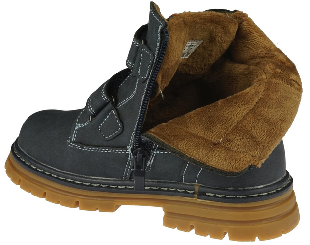 American Club CXD-99 children's winter shoes, navy blue and camel, sizes 33-37