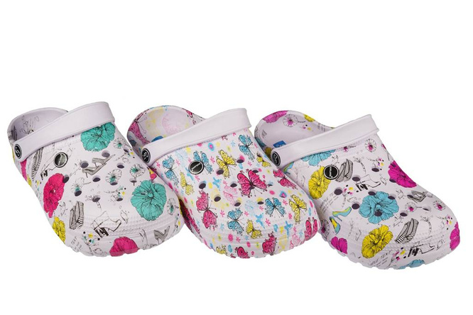 Klapki basenowe damskie DH007-4 żółte, niebieskie i czerwone rozm.37-41