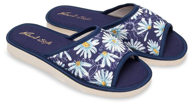 Pantofle damskie Meteor DV018 STOKROTKA  granatowe i beżowe rozm.36-40