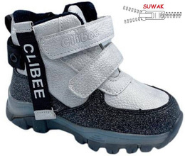 Obuwie zimowe dziecięce Clibee AH-265BLSI czarno-srebrne brokatowe rozm.22-27