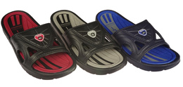 Men’s Pool Slides Yalli MH968-4 Black and Navy Blue, Sizes 42–44