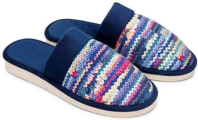 Pantofle damskie Meteor DV077 IWONA granatowe, beżowe i różowe rozm.36-40