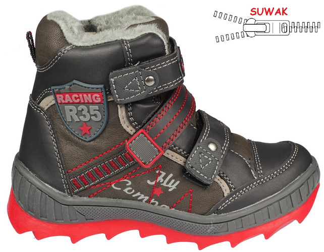 Buty zimowe dziecięce American Club B-87326 popielate i czarne rozm.24-28