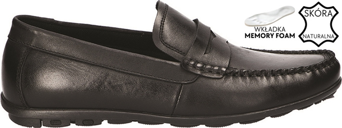 American Club MCY-116 men's moccasins, black, sizes 41-45