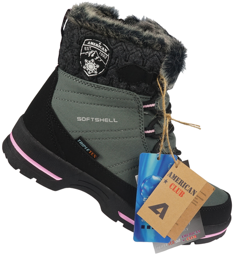 Buty zimowe dziecięce American Club CSN-03 szare i granatowe rozm.32-36