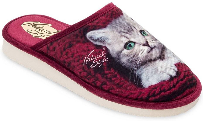 Pantofle damskie Meteor DV128 KOTEK granatowe i bordowe rozm.36-40