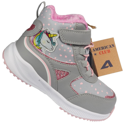 Buty zimowe dziecięce American Club BRL-92 szare i granatowe rozm.28-32