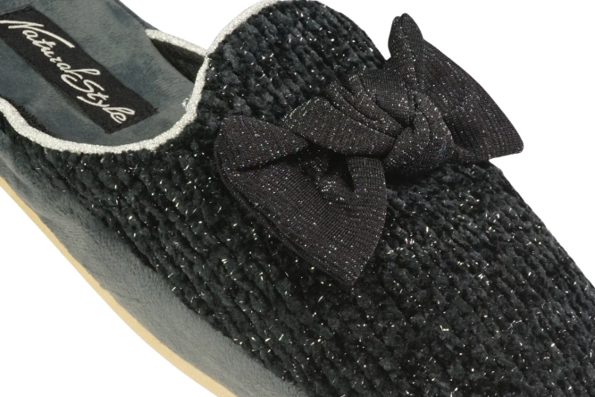 Pantofle damskie Meteor DV264 KOKARDA FUSBET czarne rozm.36-40